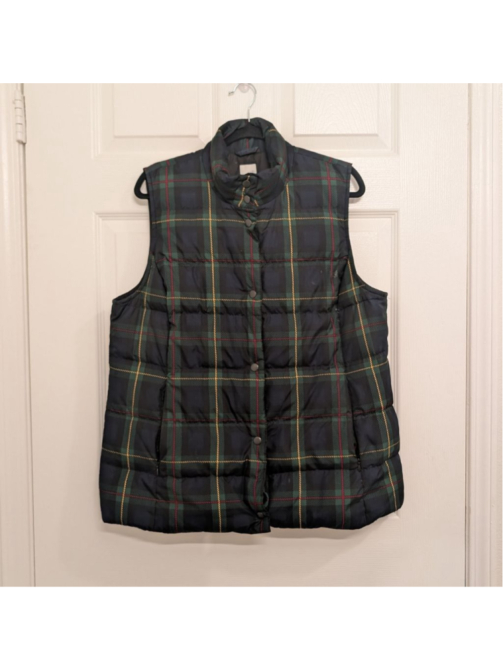 J Jill Women's Vest Tartan Plaid Quilted Down Puffer Vest Weather Transitional L